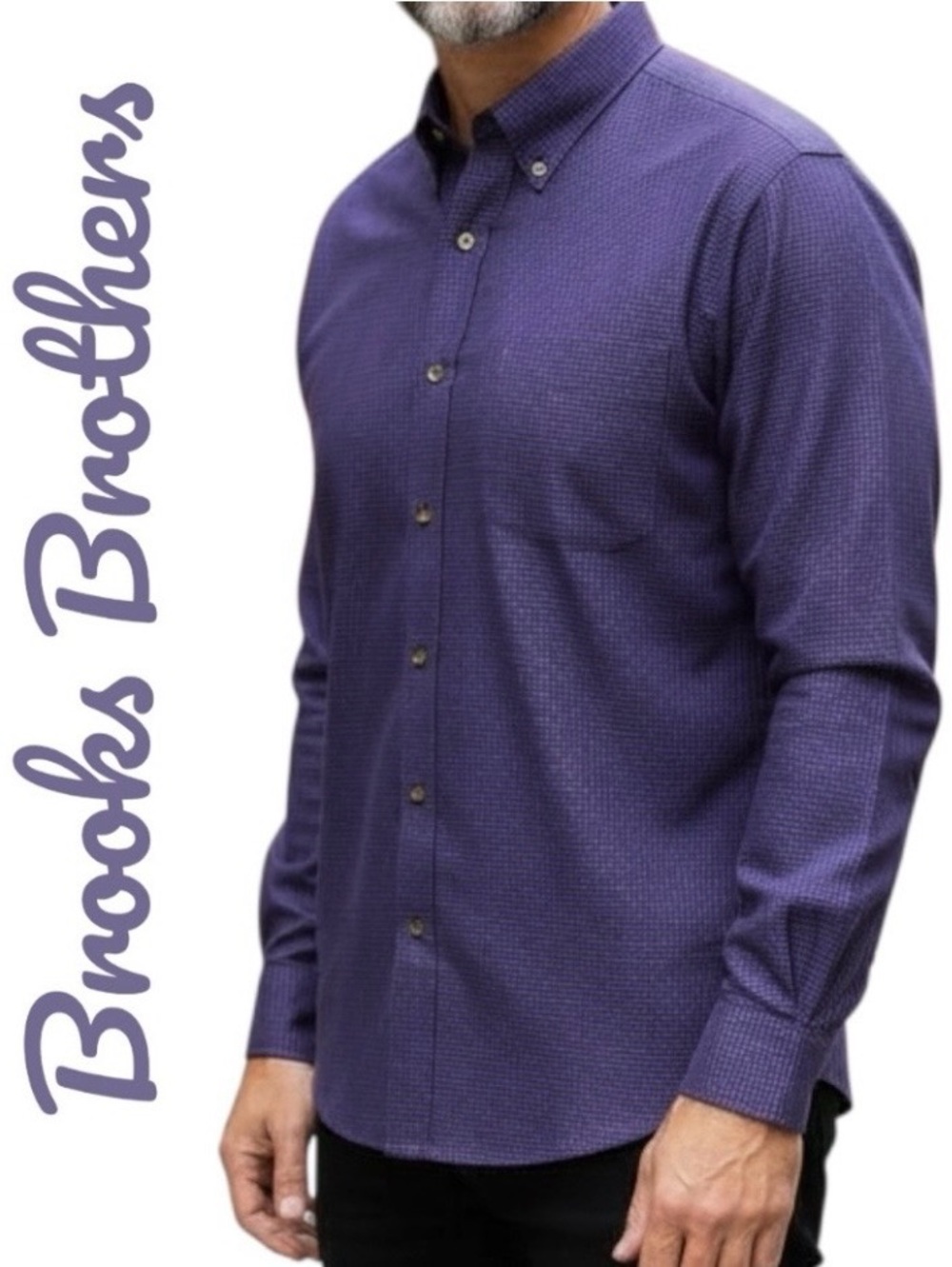 Brooks Brothers Shirt Men’s Purple Check Button Casual Office Career Business